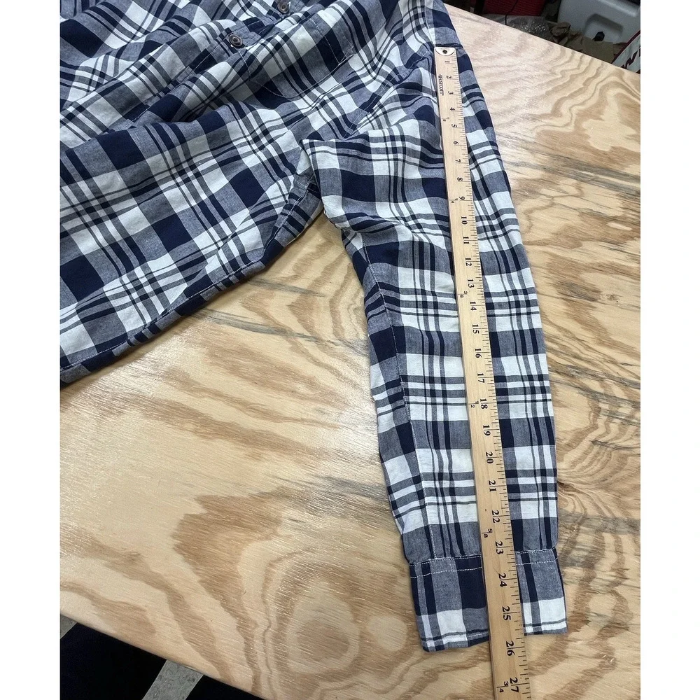 The North Face Linen Blend Button Down Shirt XXL Blue Plaid Collared Outdoor